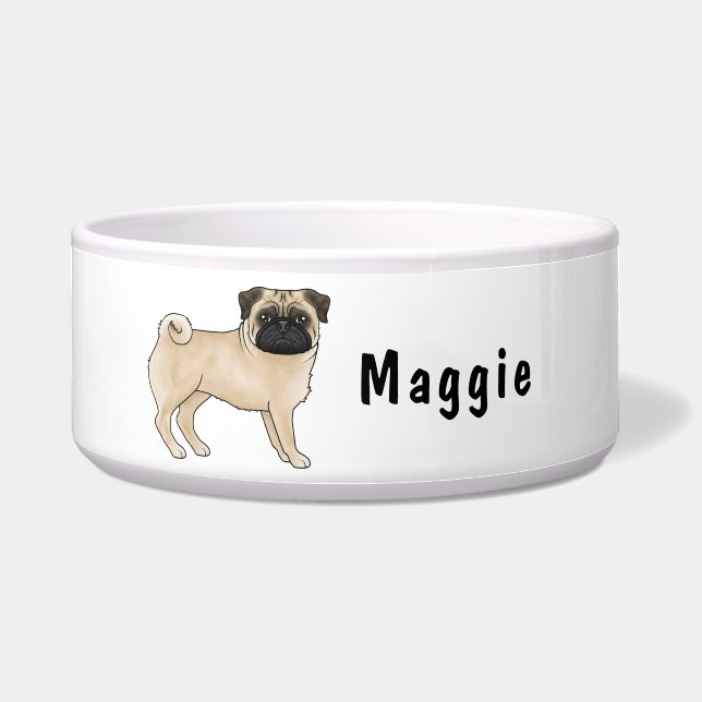 Fawn Pug Cute Cartoon Dog With Custom Name (Front)