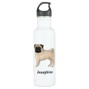 Fawn Pug Cute Cartoon Dog With Custom Name 710 Ml Water Bottle
