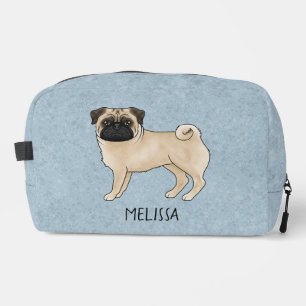 Fawn Pug Cute Cartoon Dog With Custom Name Blue Dopp Kit
