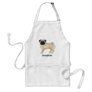 Fawn Pug Dog Breed Cute Cartoon Dog And Name Standard Apron