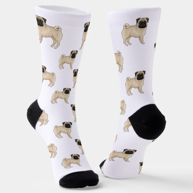 Fawn Pug Dog Breed Mops Design Cartoon Dog Pattern Socks (Angled)