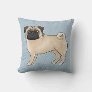 Fawn Pug Dog Canine Cute Cartoon Illustration Blue Cushion