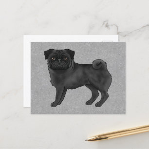 Fawn Pug Dog Canine Cute Cartoon Illustration Blue Postcard