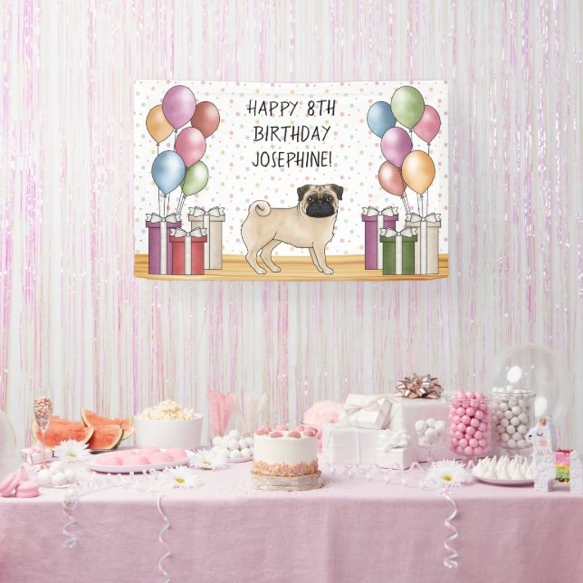 Fawn Pug Dog Colourful Pastels Happy Birthday Banner (Party)