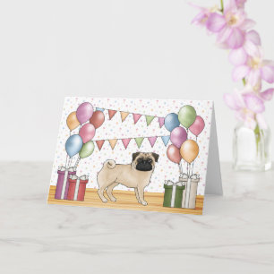 Fawn Pug Dog Colourful Pastels Happy Birthday Card
