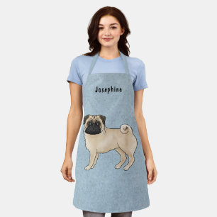 Fawn Pug Dog Cute Cartoon Dog With Name Blue Apron