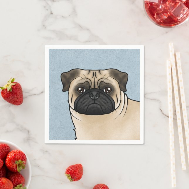 Fawn Pug Dog Cute Cartoon Mops Head Illustration Napkin (Insitu)