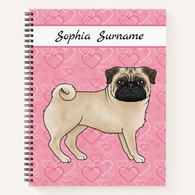 Fawn Pug Dog Cute Mops And Pink Hearts With Text Notebook (Front)