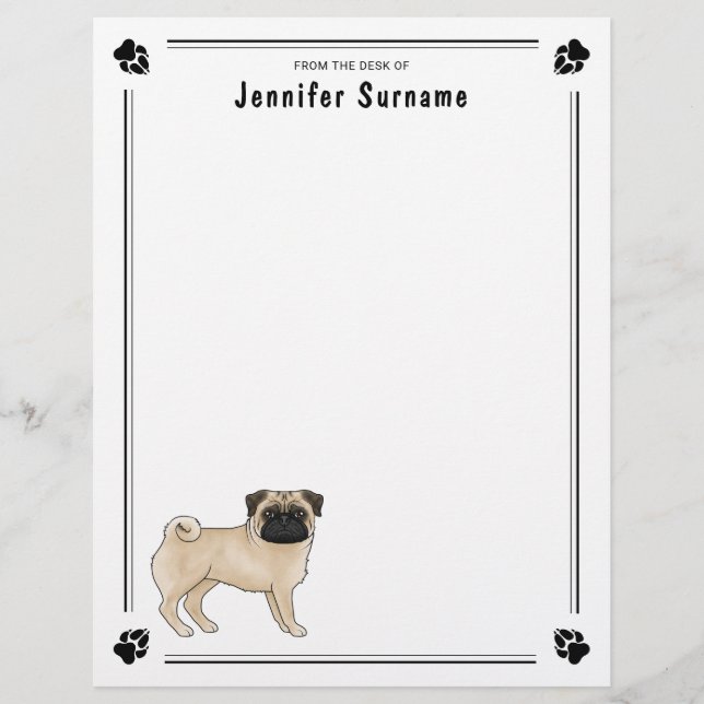 Fawn Pug Dog Cute Mops Dog Breed Design Custom Letterhead (Front)