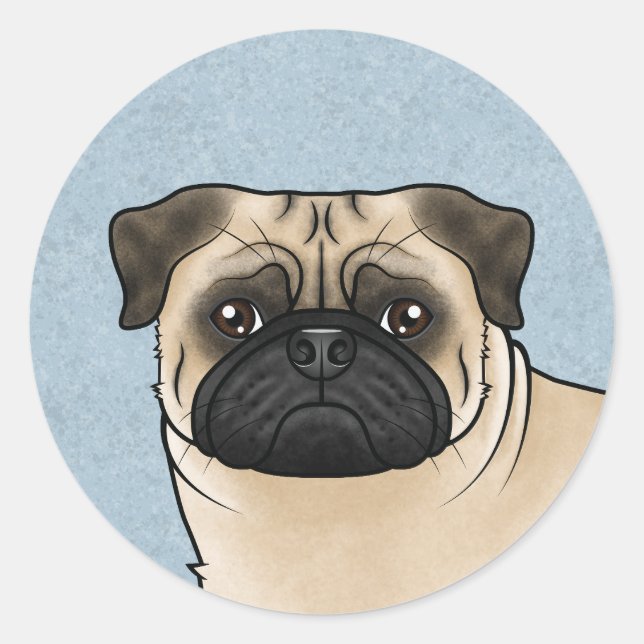 Fawn Pug Dog Head Close-Up Cartoon Illustration Classic Round Sticker (Front)