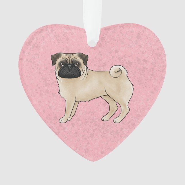 Fawn Pug Dog Illustration With Custom Text Pink Ornament (Front)