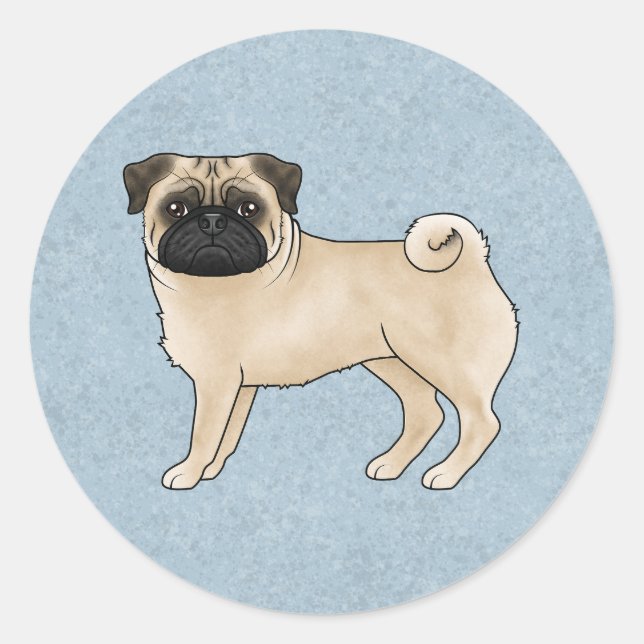 Fawn Pug Dog Standing Cute Cartoon Illustration Classic Round Sticker (Front)