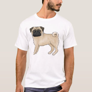 Fawn Pug Dog Standing Cute Cartoon Illustration T-Shirt