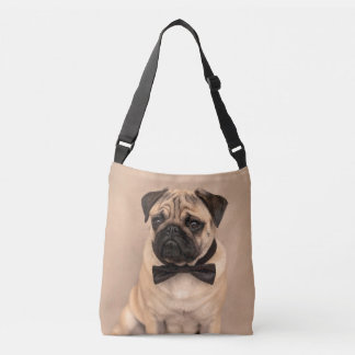 Fawn Pug Dog with Bow Tie Crossbody Bag