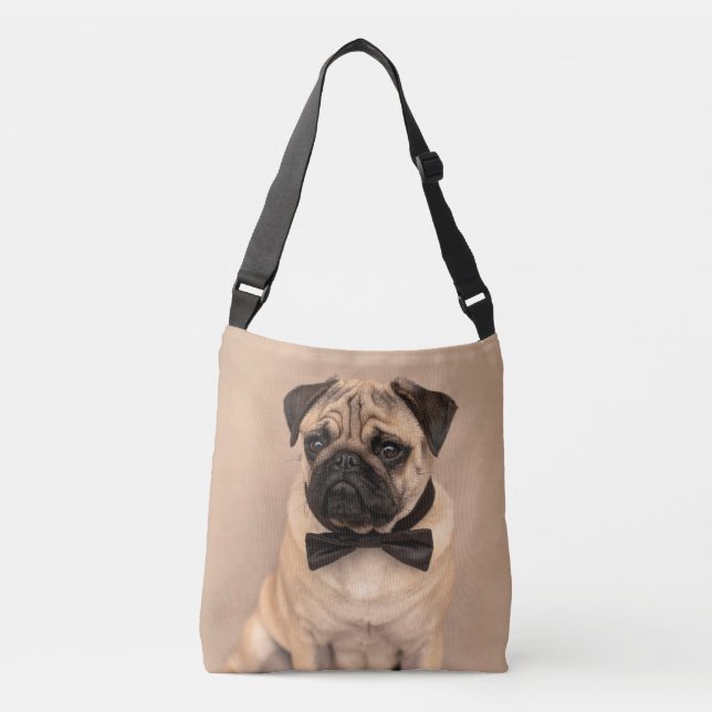 Fawn Pug Dog with Bow Tie Crossbody Bag (Front)