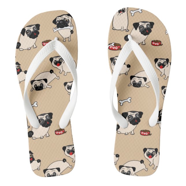Fawn Pug Doodle Clothing - beachwear Flip Flops (Footbed)