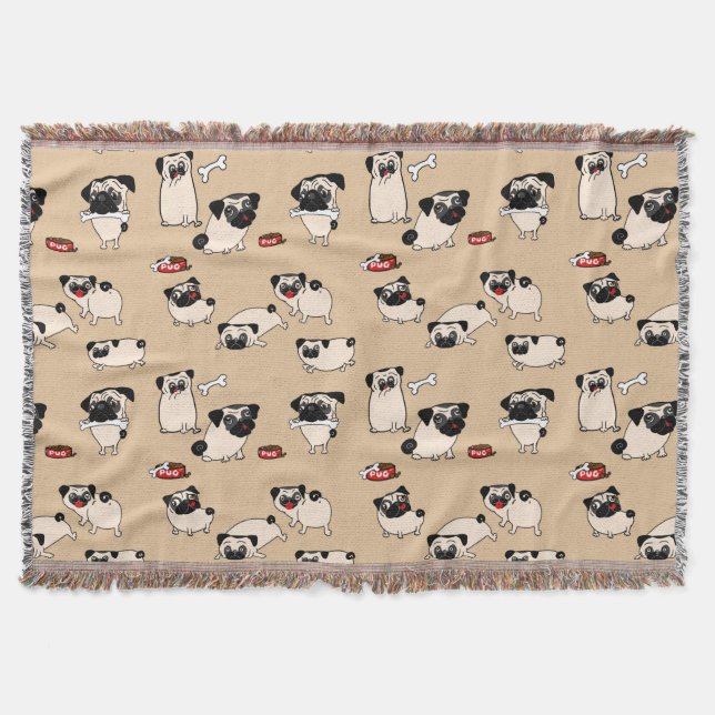 Fawn Pug doodles Room decor Throw Blanket (Front)