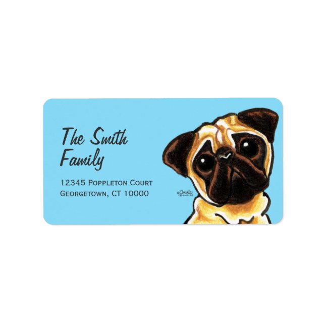 Fawn Pug Face Large Custom Colour Label (Front)