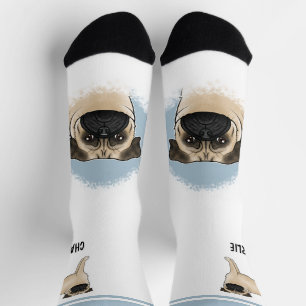 Fawn Pug Mops Dog Breed Design And Name Blue White Socks