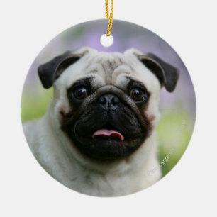 Fawn Pug on Alert Ceramic Tree Decoration