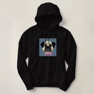 Fawn Pug, Pink Bowtie, Blue Brick Hoodie