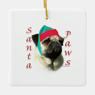 Fawn Pug Santa Paws Ceramic Ornament