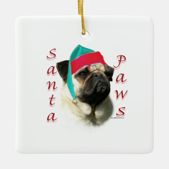 Fawn Pug Santa Paws Ceramic Ornament (Front)