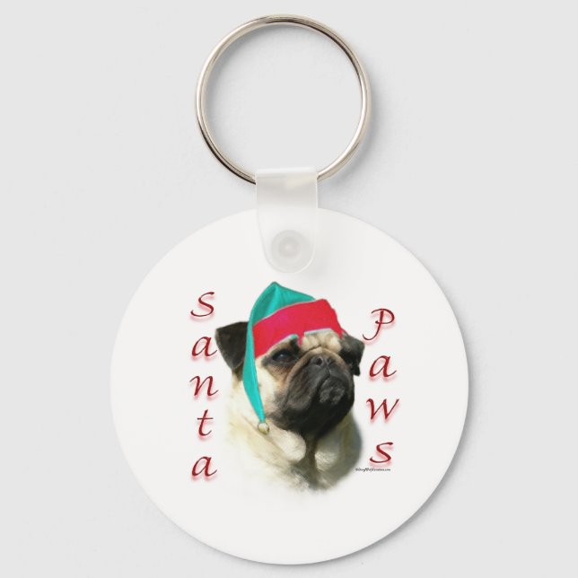 Fawn Pug Santa Paws Key Ring (Front)