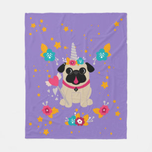 Fawn Pug Unicorn Fleece Blanket