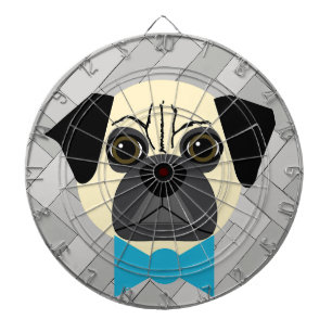 Fawn Pug with Bowtie, Herringbone grey Dartboard