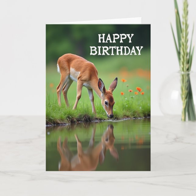 Fawn Reflection Birthday Card (Front)