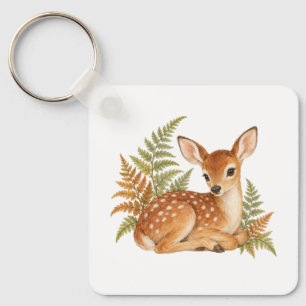 Fawn Resting Among Ferns Key Ring