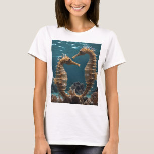 Fawn Romantic Seahorses Under The Ocean,  T-Shirt
