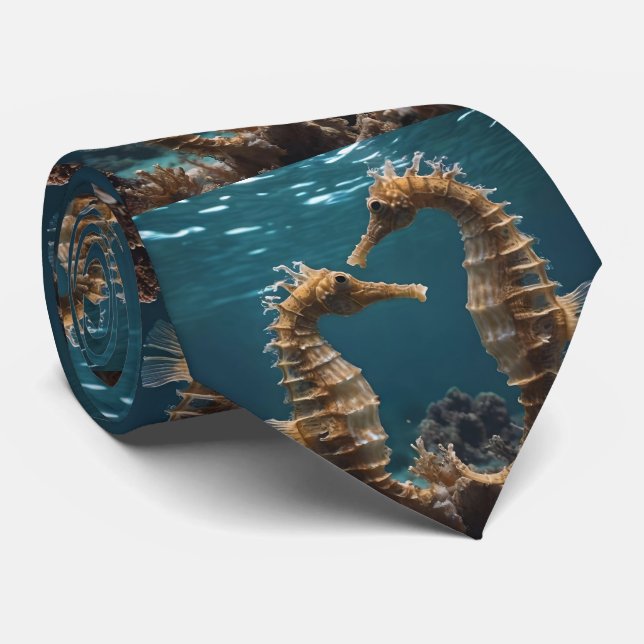 Fawn Romantic Seahorses Under The Ocean,  Tie (Rolled)