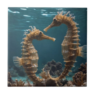 Fawn Romantic Seahorses Under The Ocean, Tile