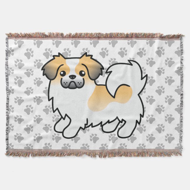 Fawn Sable Parti-Colour Tibetan Spaniel Cute Dog Throw Blanket (Front)