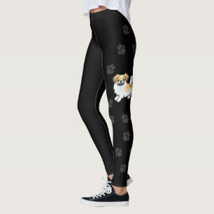 Fawn Sable Parti-Colour Tibetan Spaniel Dog & Paws Leggings