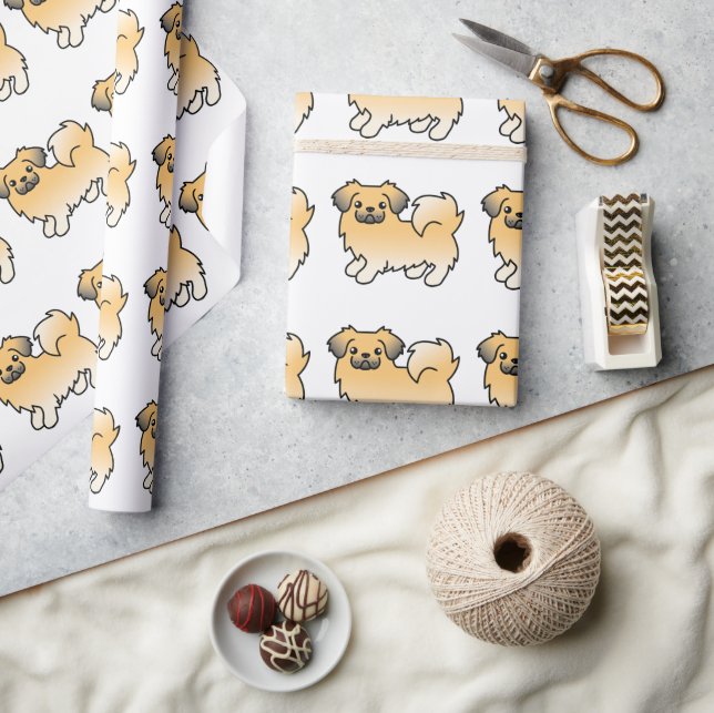 Fawn Sable Tibetan Spaniel Cartoon Dog Pattern Wrapping Paper (Crafts)