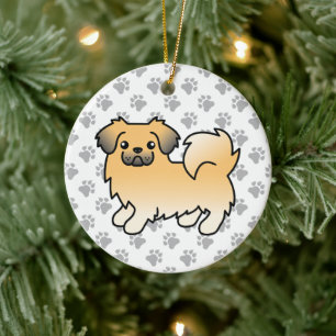 Fawn Sable Tibetan Spaniel Cute Cartoon Dog Ceramic Tree Decoration