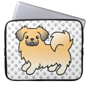 Fawn Sable Tibetan Spaniel Cute Cartoon Dog & Paws Laptop Sleeve