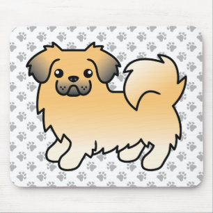 Fawn Sable Tibetan Spaniel Cute Cartoon Dog & Paws Mouse Mat