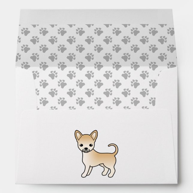 Fawn Smooth Coat Chihuahua Cartoon Dog & Paws Envelope (Back (Bottom))
