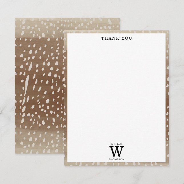 Fawn Spots Baby Deer Animal Print Monogram Thank You Card (Front/Back)