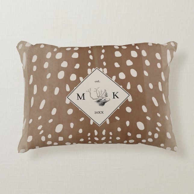 Fawn Spots Baby Deer Animal Print Pattern Monogram Decorative Cushion (Front)