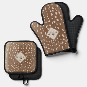 Fawn Spots Baby Deer Animal Print Pattern Monogram Oven Mitt & Pot Holder Set