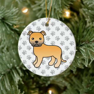 Fawn Staffordshire Bull Terrier Cute Cartoon Dog Ceramic Tree Decoration