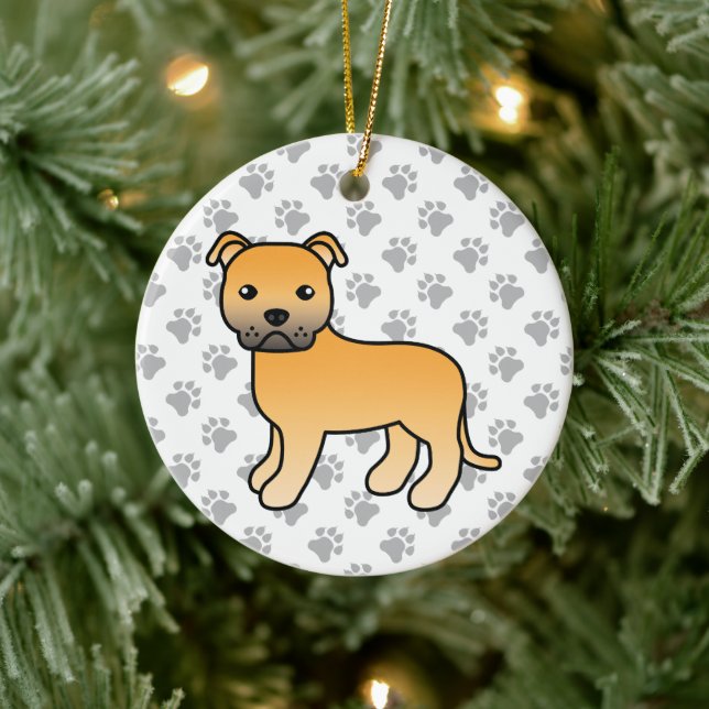 Fawn Staffordshire Bull Terrier Cute Cartoon Dog Ceramic Tree Decoration (Tree)