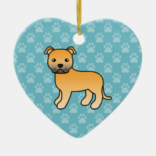 Fawn Staffordshire Bull Terrier Dog Illustration Ceramic Tree Decoration
