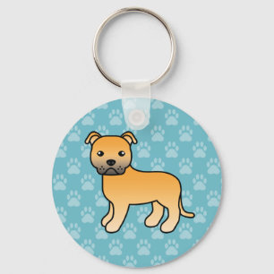 Fawn Staffordshire Bull Terrier Dog On Blue Key Ring