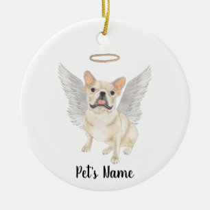 Fawn Tan Cream Frenchie Sympathy Memorial Ceramic Tree Decoration